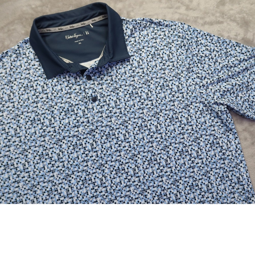 Walter Hagen Men's XL Blue Geometric Circle Print Golf Polo Shirt‎ Short Sleeve